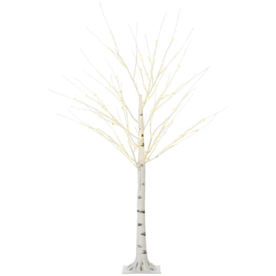 HOMCOM 5ft Artificial White Birch Tree Light w/ 96 Warm White Pre-Lit LED Light - Image 1 of 4