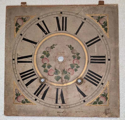 Antique Wooden clock face, hand painted Roman numerals and flowers, gold trimmed - Image 1 of 3