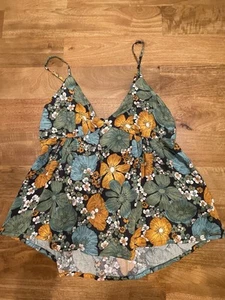 Volcom Tropical Camisole Top Sz Large Black Gren Gold Floral NWT. Summer FUN!! - Picture 1 of 14