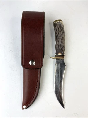 Cuchillo de caza Schrade USA 498 hoja fija estilo Goldrush 49ers con funda Foto 1 de 4