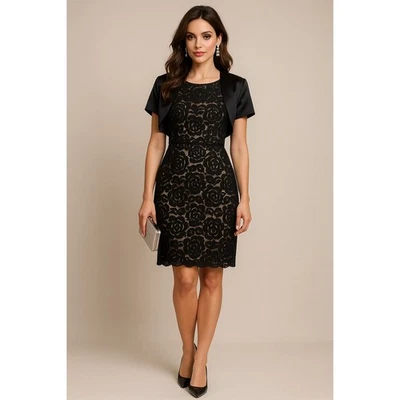 Ellen Tracy Dress Womens 8 Black Lace Sheath Cocktail Party Glam Elegant Formal - Image 1 of 4