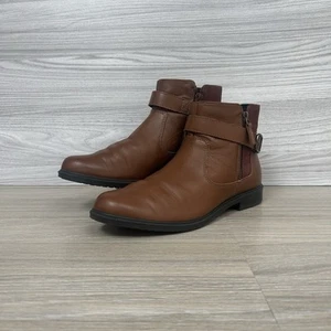 Hotter Kingston Boots Size Uk 7.5 STD Leather Brown Tan Black Zip Ankle Shoes - Picture 1 of 12