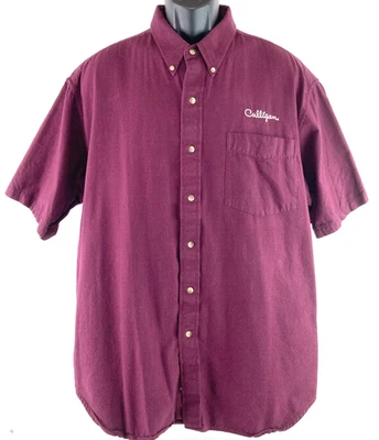Culligan Water Logo Hounds Tooth Maroon Button Short Sleeve Shirt Men's XL - Image 1 of 4