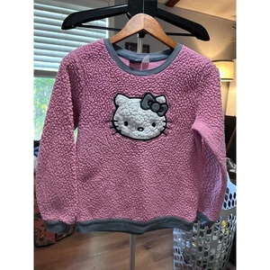 Kinder Hello Kitty Sherpa Fleece Pullover Sweatshirt rosa grau Größe M - Bild 1 von 3