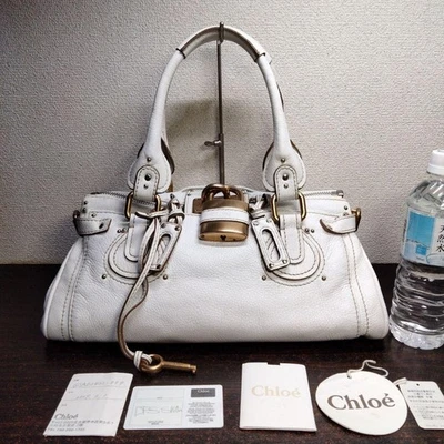 Chloe Mini Paddington Handbag Leather White Padlock Key Used Authentic - Image 1 of 4