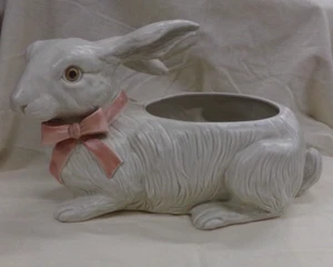 Fitz & Floyd Vintage Large Bunny Planter Rabbit With Pink Bow Signed FF - Picture 1 of 9