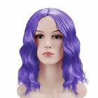 Short 14'' Curly Wavy Purple Hair Wig Semi-Handmade Synthetic Fiber Cosplay