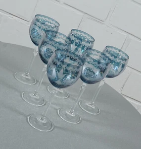 6 magníficas copas de vino de cristal Novỳ Bor Haida azul aguamarina con corte Bohemia - Imagen 1 de 15