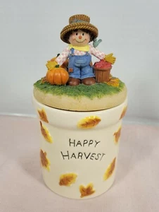 Tarro de velas Happy Harvest espantapájaros calabazas manzanas Avon regalo vela y topper - Imagen 1 de 9