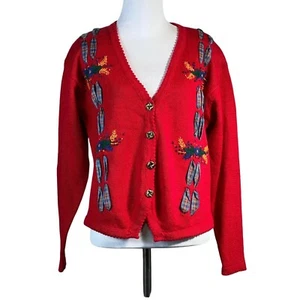 Vintage Floral Cardigan Small Red Ribbon Embroidered Grandma Cottagecore New - Picture 1 of 12