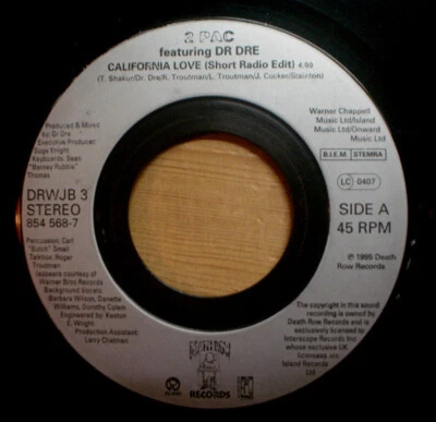 2 Pac (featuring Dr Dre) – California Love (1995) Death Row 45 single 7" NEW - Image 1 of 2