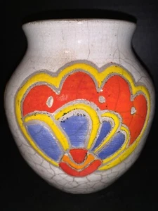 Studiokeramik Vase Herzen floral orange blau signiert - Bild 1 von 9