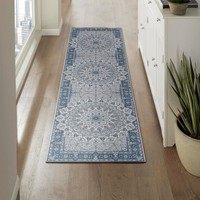 Navy Blue Runner Rug Distressed Mandala Tradtiona Bohemian Carpet 80x300cm