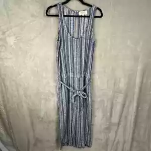 Cloth & Stone Jumpsuit Women Medium Blue Striped Linen Pants Sleeveless Resort - Picture 1 of 16
