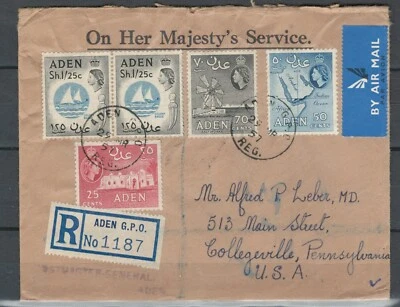 ADEN BRITISH COMMONWEALTH QEII COVER TO USA REGISTERED AIR MAIL  LOT (BCL 54) - Image 1 of 2