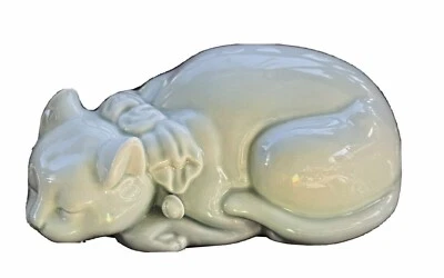 Gato grande Maneki Neko celadon azul porcelana cerámica dormir suerte Okimono 9" Foto 1 de 4