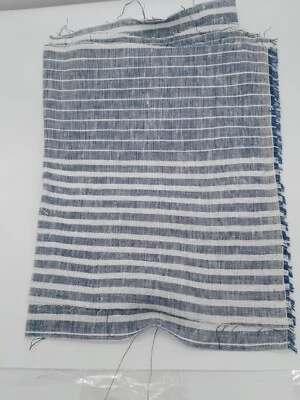 100% Irish Linen craft sample Blue & Off White Stripe 150cm x 20cm approx AN7273 - Image 1 of 4