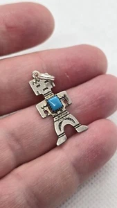 Kleine indianische Sterlingsilber und Türkis Set Creolen Tänzerin Anhänger - Bild 1 von 8