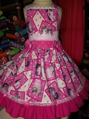 Vestido Rosa Gatitos Gatos Fiesta Día Volantes Tela Vintafe Talla 3t Foto 1 de 4