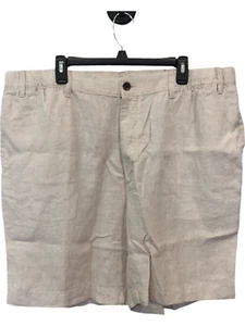 Caribbean Linen Shorts Mens 44W Beige Flat Front Elastic Waist NWT New! Hawaiian - Picture 1 of 10