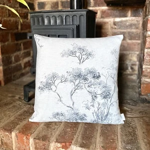 1205. Silver Grey Trees, linen blend cushion cover, 12x12" - Picture 1 of 4