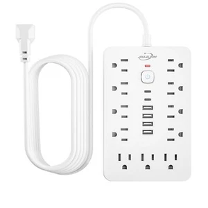 6 FT Flat Plug Surge Protector Power Strip11 Multiple AC Outlets with 6 USB P - Picture 1 of 7