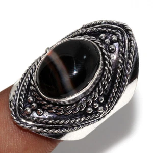 925 Silver Plated Banded Black Onyx Jewellery Ring Handmade Size Us 8.5 GW - Picture 1 of 3