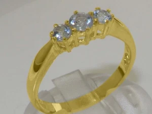 Solid 10k Yellow Gold Natural Aquamarine Womens Trilogy Ring - Sizes 4 to 12 - Picture 1 of 5