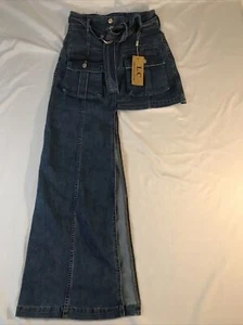 NWT Long Asymmetrical Cargo Jean Skirt Size Medium By Lizette Collection - Picture 1 of 10