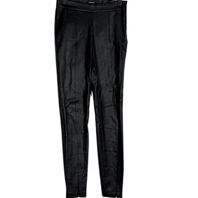 NWT ZARA Faux Leather Mid Elastic Waist Skinny Zip Up Ankle Crop Pants XS Black - Image 1 of 4