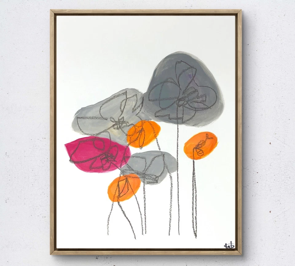 WhyteSpyder 原创花卉画 14X11 GalleryPaper 现代抽象墙艺术 — 第 1/4 张图片