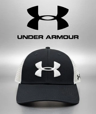 Under Armour Embroidered Logo Black & White SnapBack Mesh Back Truckers Hat Cap - Image 1 of 4