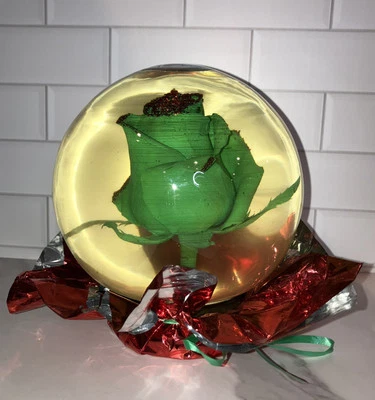 复古悬挂绿色玫瑰玻璃泡泡穹顶 6.5 英寸高 ~ 墨西哥花 ~ 红色箔 — 第 1/4 张图片