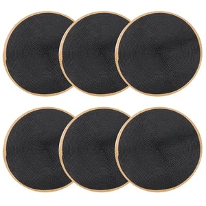 Round Braided Placemats Heat Resistant Woven Table Mats Set of 6 Black - Picture 1 of 5