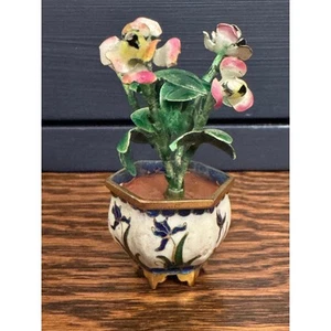 Vintage Miniature Chinese Cloisinne Flower Pot with Floral Arrangment - Picture 1 of 7