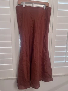 Lino USA Vintage Rust Orange Brown 100% Linen Maxi Skirt Cottage - Picture 1 of 3