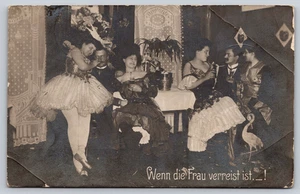 Postcard RPPC German Wenn die Frau Verresit ist._! - Picture 1 of 2