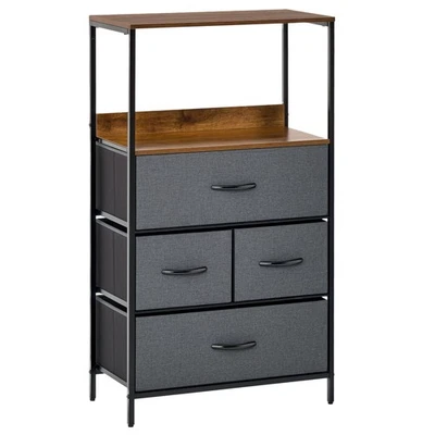 HOMCOM 4 Drawer Storage Chest Unit Home w/ Shelves Home Living Bedroom Black - Image 1 of 4