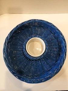 Wicker CHIP & Ceramic DIP Basket Round Blue Party Server 13" Diameter DiPSER01 - Picture 1 of 12