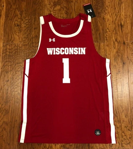 NEW WISCONSIN BADGERS Under Armour Authentic Basketball Jersey #1 MENS MEDIUM Cover