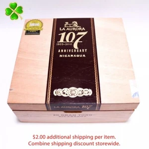 Caja de cigarros de madera vacía La Aurora Gran Toro 107 aniversario 7,25" x 7" x 3,25" - Imagen 1 de 11