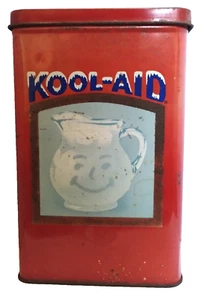 Tin Kool-Aid UK Sugar Sweetened Soft Drink Mix Tin Metal Red Blue Beverage - Picture 1 of 7
