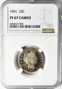 1901 25c Barber Proof Silver Quarter Dollar NGC PF67 Cameo - Picture 1 of 5