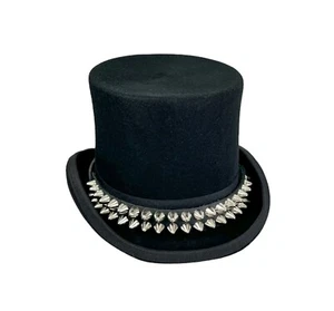 Goth Top Hat UK77 Studded Leather Hat Band Vintage Wool Victorian Mad Hatter - Picture 1 of 16