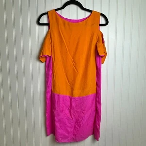Abito tubino Tibi 100% seta colore arancione rosa blocco spalle fredde taglia 2 N29 - Foto 1 di 5