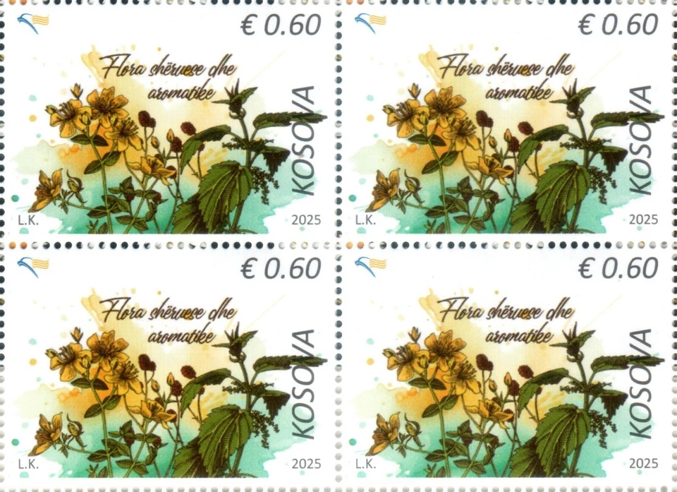 Estampillas de Kosovo 2025. Flora curativa y aromática, flores. Bloque de 4 postales. MNH Foto 1 de 1