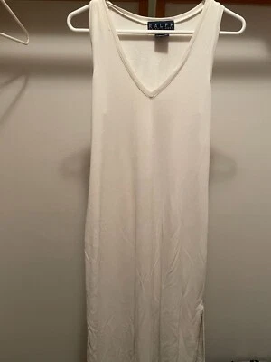 Ralph Lauren Ivory Stretch Scallop Sheath Long Dress V-neck M sleeveless VTG USA - Image 1 of 4