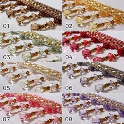 Curtain Tassel 12Yard Crystal Beaded Fringe Trim Modern Upholstery Fabric Ribbon
