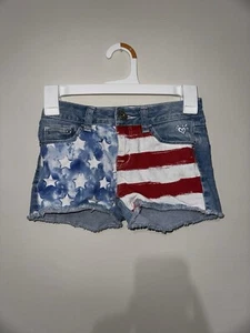 Justice Premium Jeans American Flag Painted Shorts, Cut Off, Size 10S - Picture 1 of 8