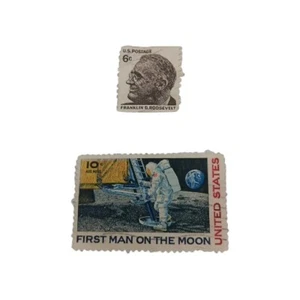 VTG RARE STAMP Franklin D Roosevelt 6 cent unused & First Man On The Moon READ - Picture 1 of 6